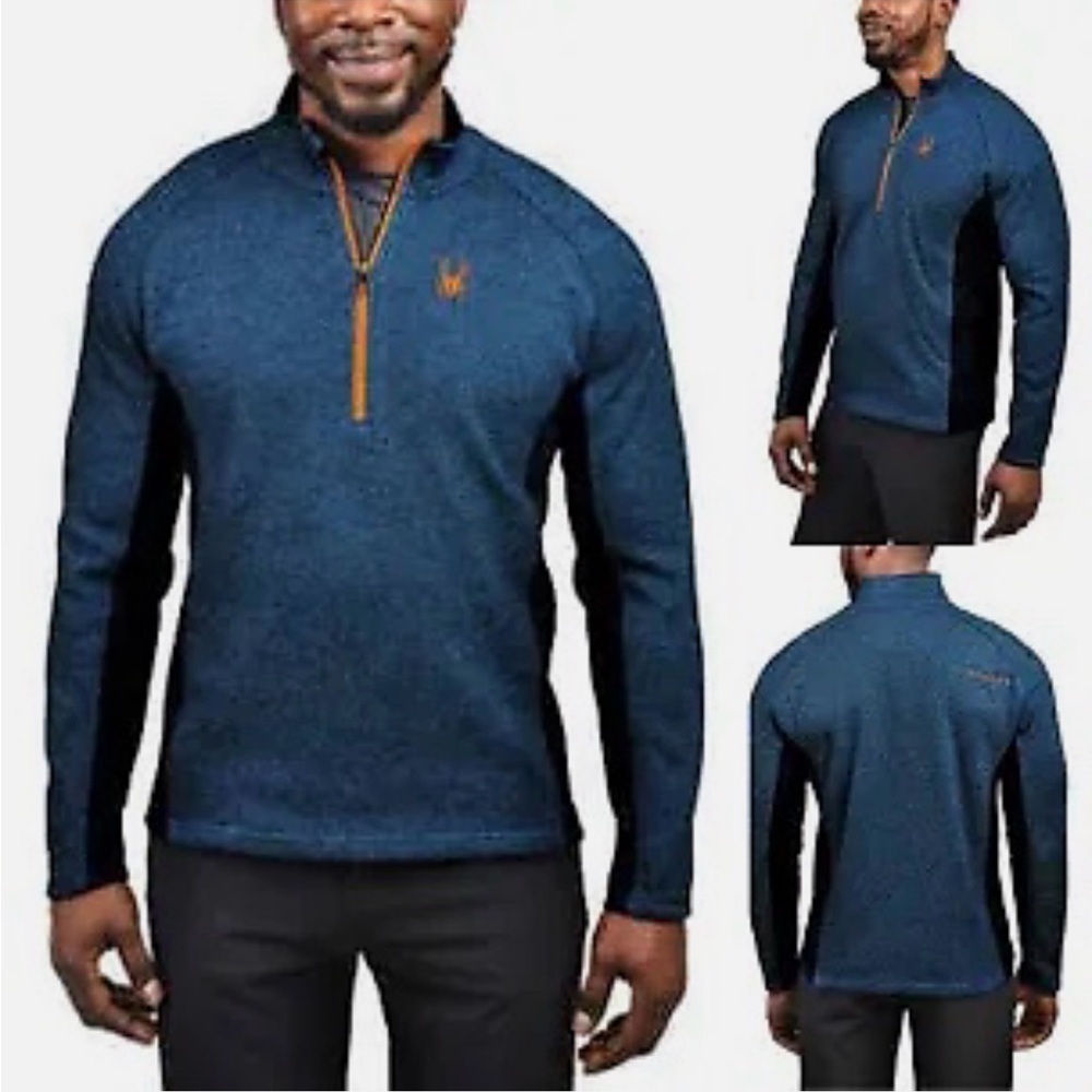 Spyder men's outbound core half zip fleece lined pullover sweater medium blue